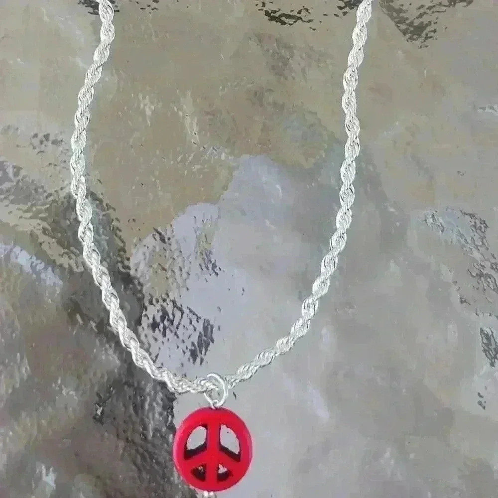 Red Howlite Turquoise Peace Necklace
